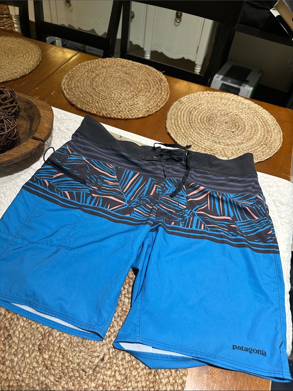 Blue men’s Patagonia board shorts, excellent condition. Size 34, 10 inch inseam